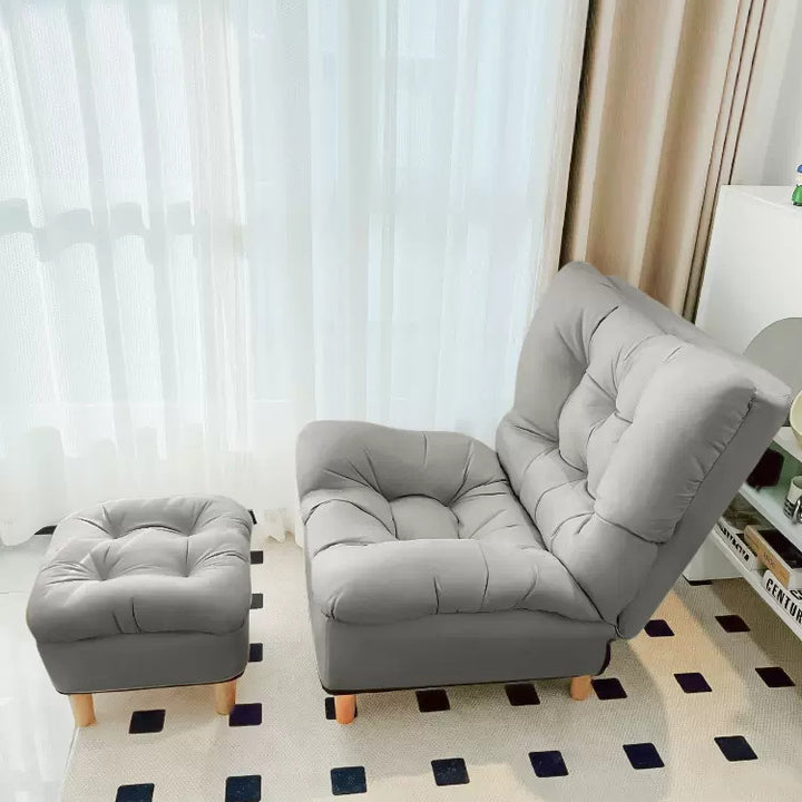 Sillón auxiliar rectangular moderno y minimalista de tela sherpa de tejido sintético, con estructura de acero y madera, respaldo y reposapiés, para sala de estar 
