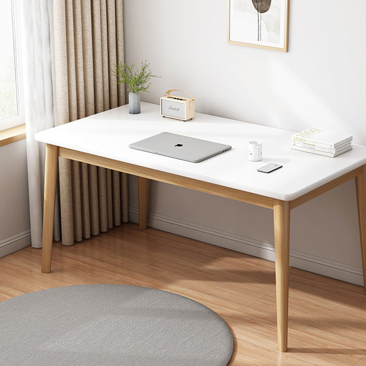 Bureau rectangulaire minimaliste moderne en panneau de fibres à densité moyenne et bois massif, 1 niveau, pour bureau à domicile 