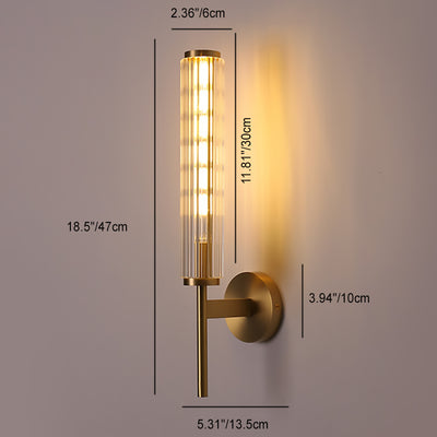 Aplique de pared lineal de 1 luz de vidrio y latón moderno minimalista para dormitorio 
