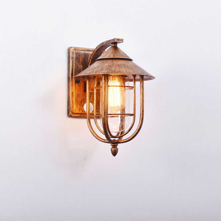 Zeitgenössische industrielle menschliche Wahrnehmung Eisen Glas 1-Licht Außenwandleuchte Lampe für Garten 