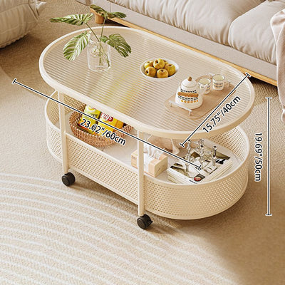 Modern Minimalist Rectangular Iron Plastic Tempered Glass Movable Coffee Table 2-Tier For Living Room
