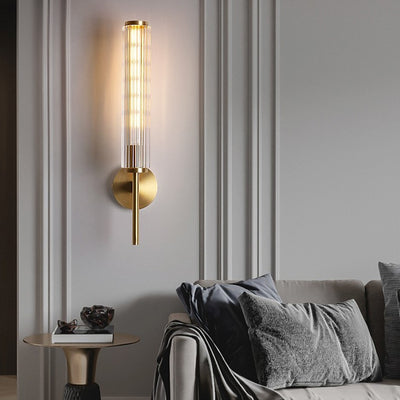 Aplique de pared lineal de 1 luz de vidrio y latón moderno minimalista para dormitorio 