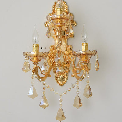 European Candlestick Shape Crystal 3-Light Wall Sconce Lamp