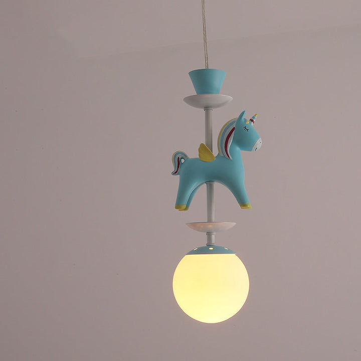 Modern Art Deco Kids Iron Resin Glass Round Base Ball Horse 1/3/5 Light Flush Mount Ceiling Light For Bedroom