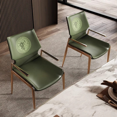 Chaise de salle à manger moderne en cuir PU à surface carrée incurvée avec dossier et accoudoirs en acier inoxydable pour salle à manger 
