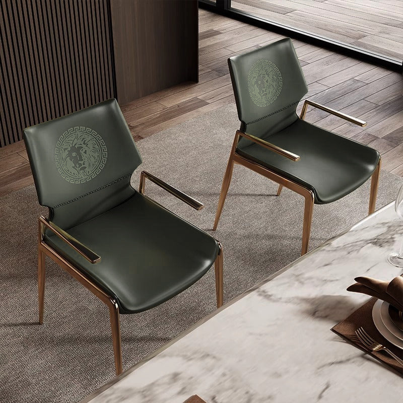 Modern Luxury Square Curved Surface Saddle-Style Faux Leather Microfiber Leather Carbon Steel Dining Chair Backrest Armrest For Dining Room