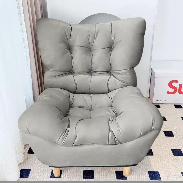 Sillón auxiliar rectangular moderno y minimalista de tela sherpa de tejido sintético, con estructura de acero y madera, respaldo y reposapiés, para sala de estar 