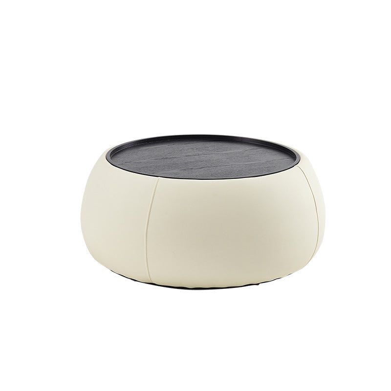 Contemporary Nordic Round Cylinder Walnut Wood Microfiber Leather Coffee Table 1-Storage For Living Room