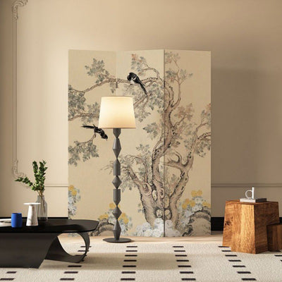Traditional French Rectangular Fir Wood Solid Wood Plywood Cotton Canvas Floral And Bird Motif Room Divider For Living Room