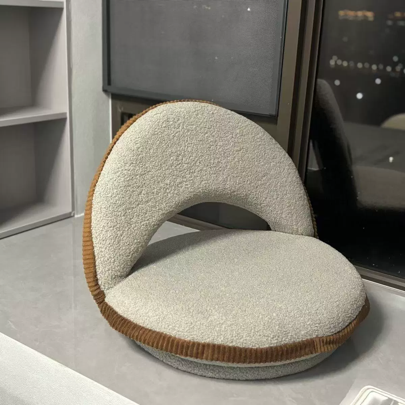Traditional Japanese Rotatable Foldable Semicircular Teddy Velvet Multi-layer Board Chair Tatami Backrest Armless For Living Room