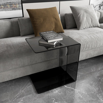 Modern Luxury Acrylic Rectangular C-Shaped Side Table 2-Tier For Living Room
