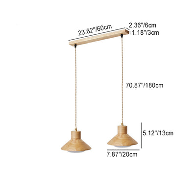Bol japonais traditionnel en bois de caoutchouc conique 1/2/3 lumière suspension lustres pour salle à manger 