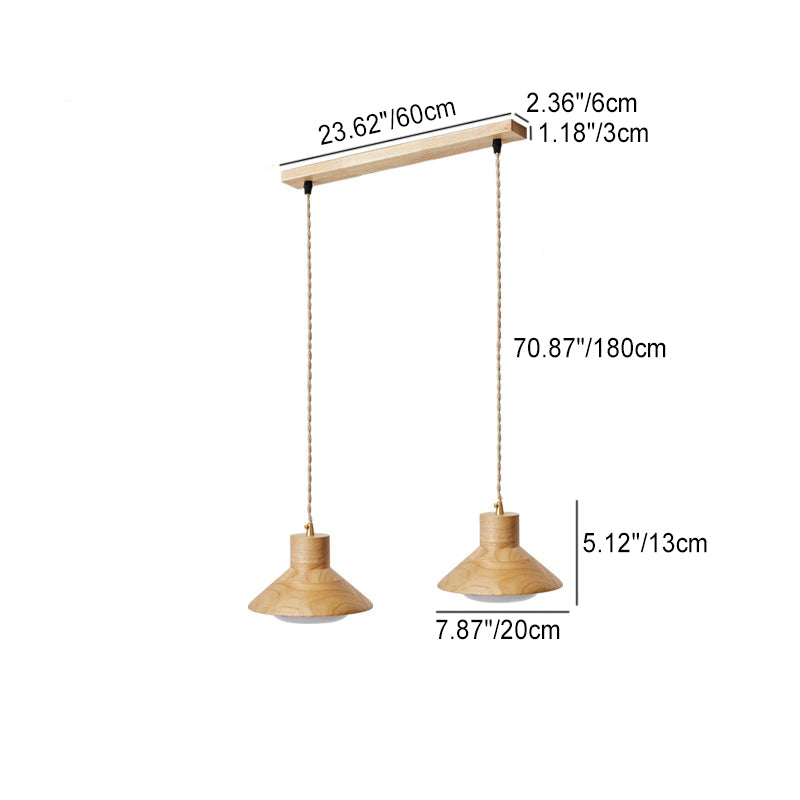 Bol japonais traditionnel en bois de caoutchouc conique 1/2/3 lumière suspension lustres pour salle à manger 