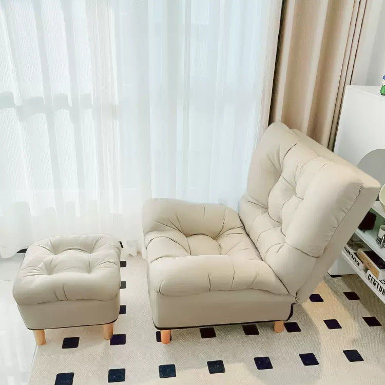 Sillón auxiliar rectangular moderno y minimalista de tela sherpa de tejido sintético, con estructura de acero y madera, respaldo y reposapiés, para sala de estar 