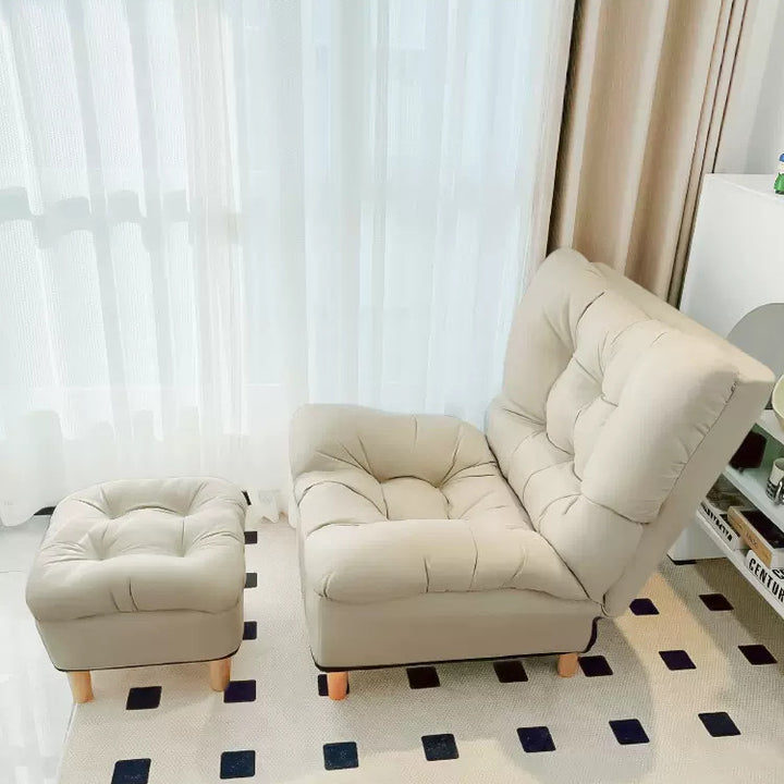 Sillón auxiliar rectangular moderno y minimalista de tela sherpa de tejido sintético, con estructura de acero y madera, respaldo y reposapiés, para sala de estar 