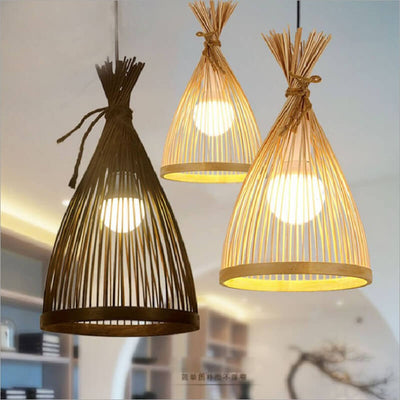 Bamboo Weaving Conical 1-Light Japanese Style Pendant Light