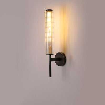 Aplique de pared lineal de 1 luz de vidrio y latón moderno minimalista para dormitorio 
