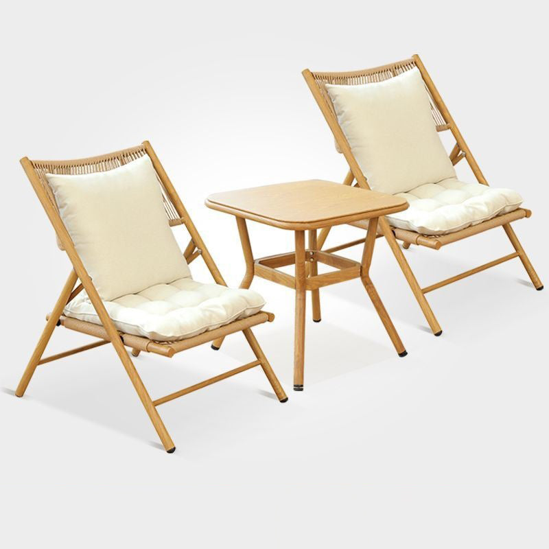 Traditional Chinese Square Carbon Steel Tempered Glass PE Rattan Table & Chair Set Foldable Backrest For Outdoor Patio