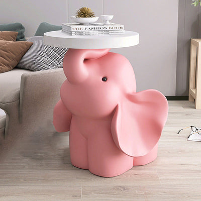 Table d'appoint moderne Art Déco ronde avec lapin, éléphant et ours en résine de fibre de verre 1 plateau pour salon 