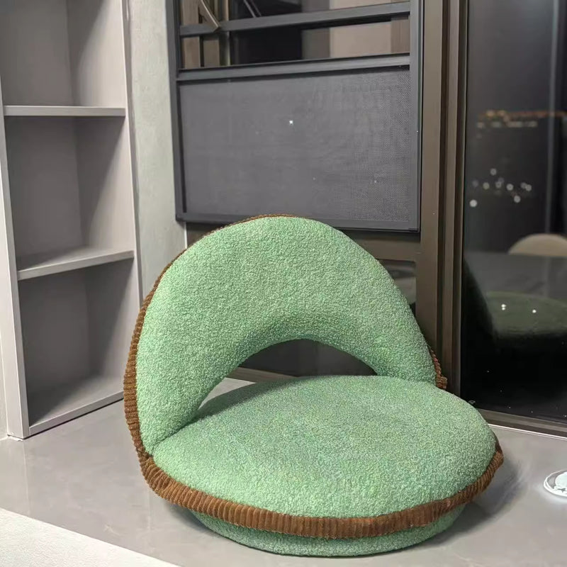 Traditional Japanese Rotatable Foldable Semicircular Teddy Velvet Multi-layer Board Chair Tatami Backrest Armless For Living Room