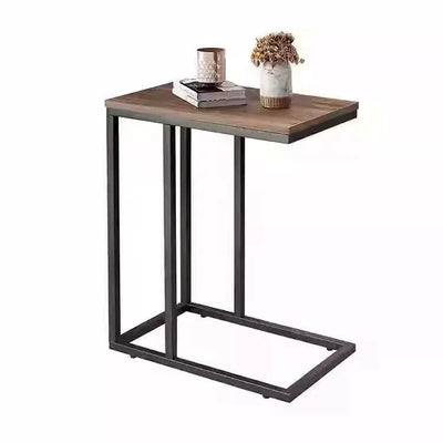 Modern Minimalist Rectangular Rounded-Edge MDF Iron Side Table 1-Tier For Living Room