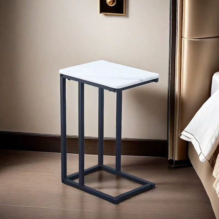 Modern Minimalist Rectangular Rounded-Edge MDF Iron Side Table 1-Tier For Living Room