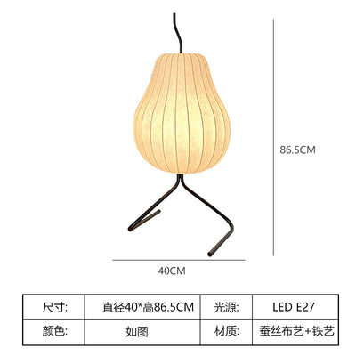 Japanische Wabi-Sabi-Birnen-Seidenstoff-Eisen-Stehlampe mit 1 Licht
