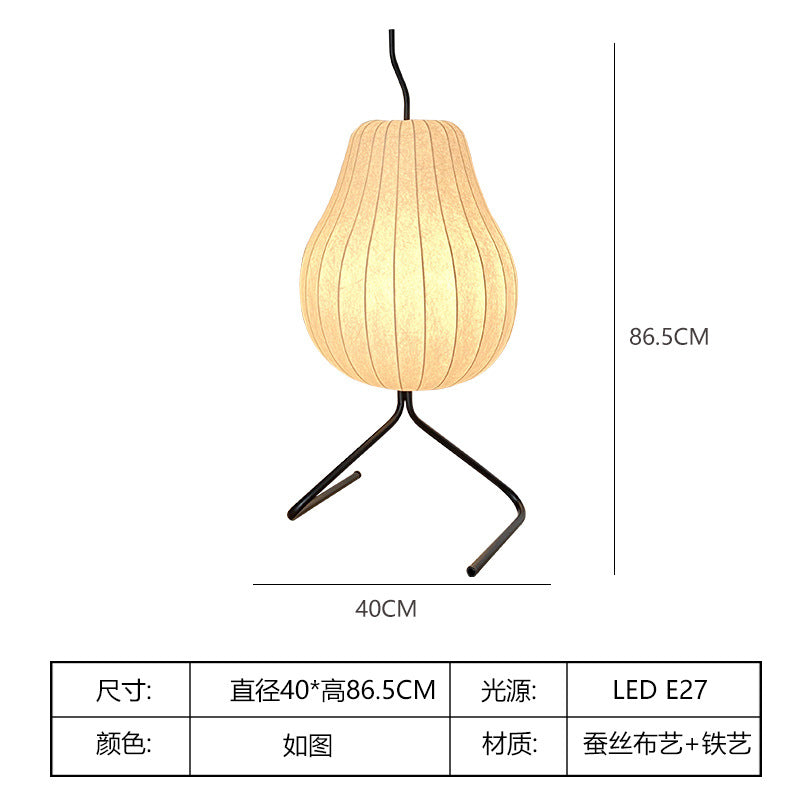 Japanische Wabi-Sabi-Birnen-Seidenstoff-Eisen-Stehlampe mit 1 Licht