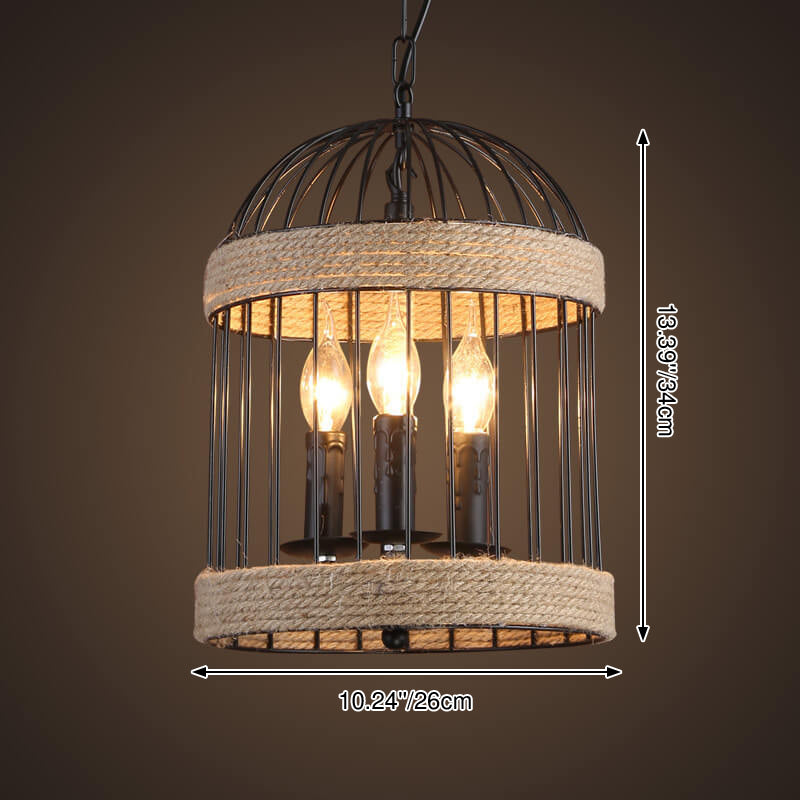 Lámpara colgante de 1 luz con jaula de pájaro de cuerda retro industrial 