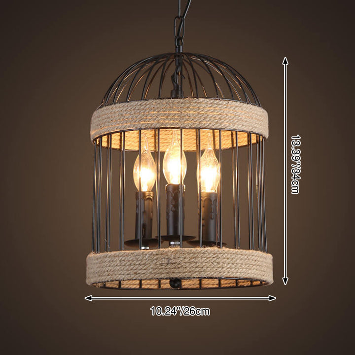 Lámpara colgante de 1 luz con jaula de pájaro de cuerda retro industrial 