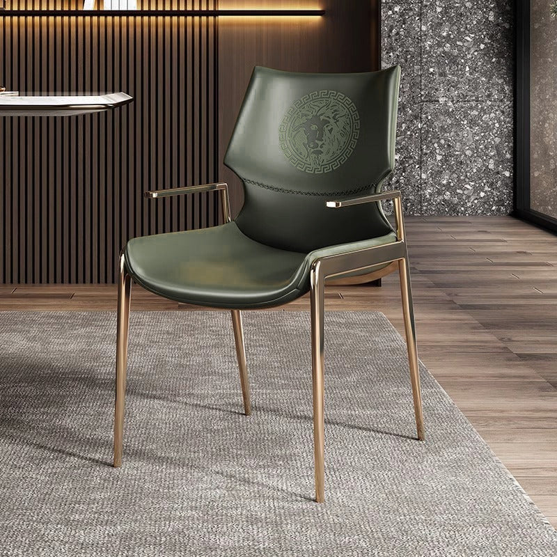 Modern Luxury Square Curved Surface Saddle-Style Faux Leather Microfiber Leather Carbon Steel Dining Chair Backrest Armrest For Dining Room