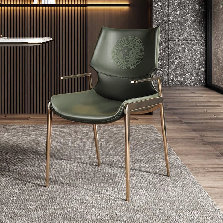 Modern Luxury Square Curved Surface Saddle-Style Faux Leather Microfiber Leather Carbon Steel Dining Chair Backrest Armrest For Dining Room