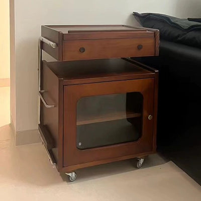 طاولة جانبية عصرية على شكل روبوت مستطيل من خشب الصنوبر والزجاج والفولاذ المقاوم للصدأ مع خزانة واحدة لغرفة النوم 