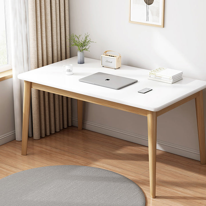 Bureau rectangulaire minimaliste moderne en panneau de fibres à densité moyenne et bois massif, 1 niveau, pour bureau à domicile 