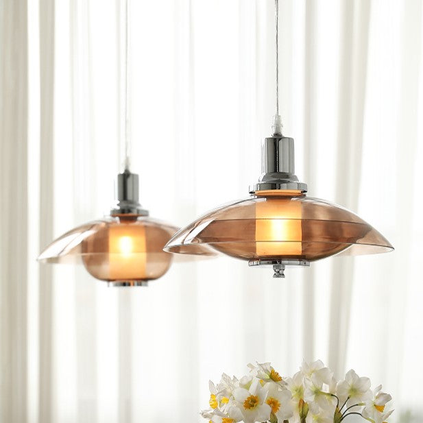 Zeitgenössische nordische Eisenglas-Pendelleuchte in runder Form mit 1 Licht für Schlafzimmer 