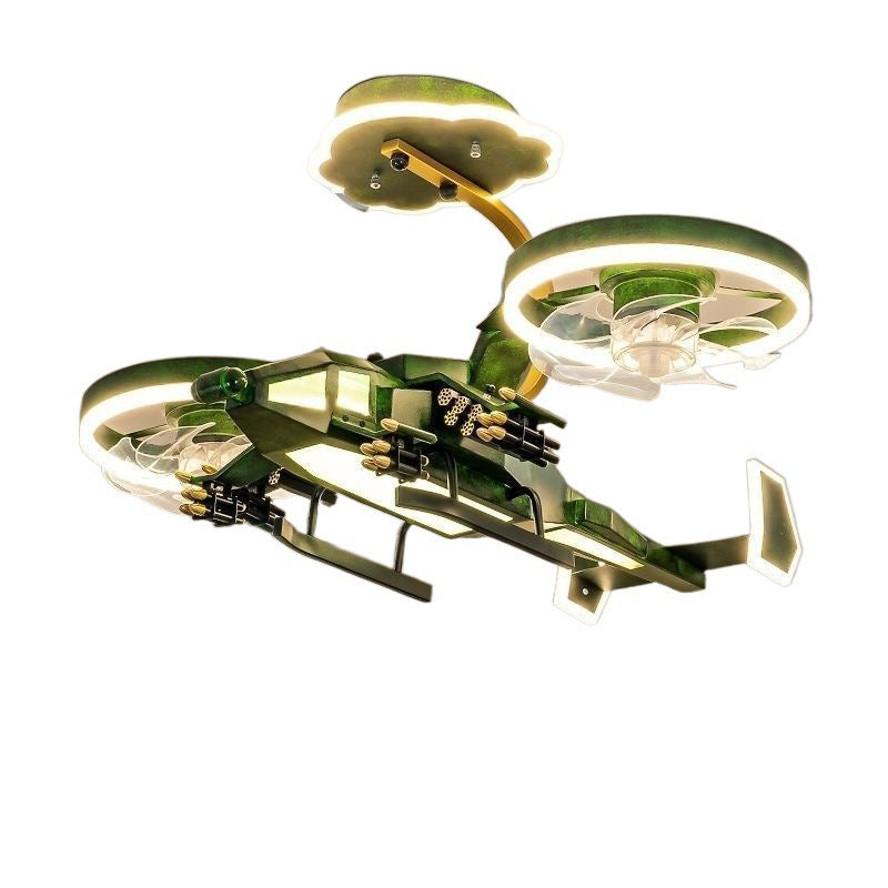 Contemporary Creative Kids Airplane Acrylic LED Flush Mount Ceiling Fan Light For Bedroom