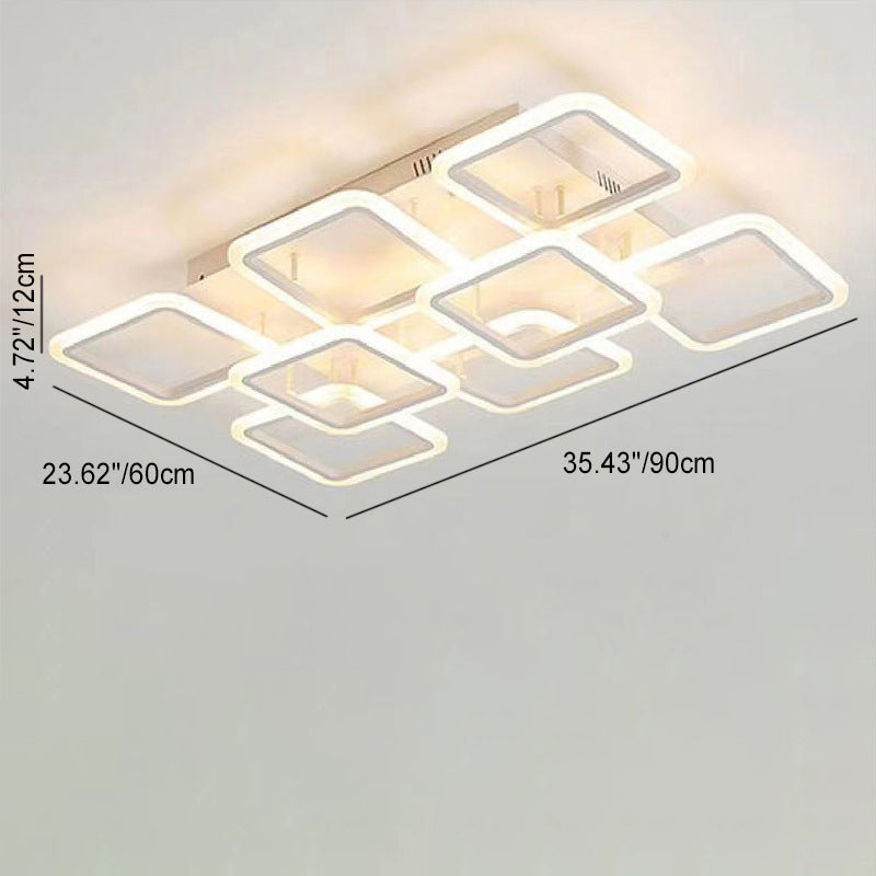 Moderne minimalistische quadratische Rechteckgitter-Hardware Acryl LED Semi-Flush Mount Deckenleuchte für Wohnzimmer 