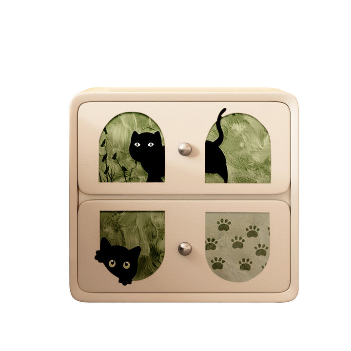 Mesita de noche contemporánea creativa rectangular de panel compuesto con pata de gato de cuero y madera maciza de 2 cajones para el dormitorio 
