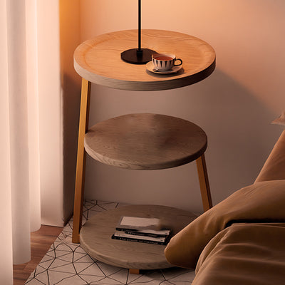 Modern Minimalist Round Cylindrical Medium Density Fiberboard Iron Side Table 3-Tier For Living Room