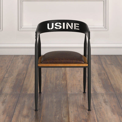 Silla de comedor contemporánea nórdica con estructura de hierro redonda y tapizada en cuero sintético con respaldo y reposabrazos para comedor 