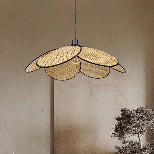 Traditionelle japanische Rattan-Pendelleuchte in Blumenform mit 1 Licht für Wohnzimmer 