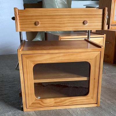 طاولة جانبية عصرية على شكل روبوت مستطيل من خشب الصنوبر والزجاج والفولاذ المقاوم للصدأ مع خزانة واحدة لغرفة النوم 