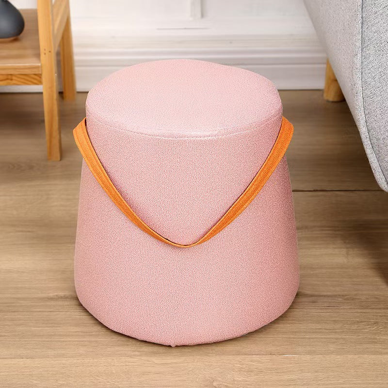 Contemporary Nordic Fabric Velvet Wood Sponge Round Cylinder Footstool Portable For Entryways