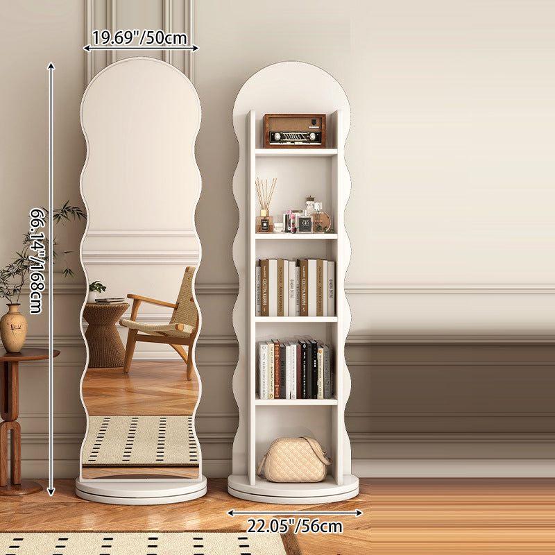 Contemporary Scandinavian Wavy Particle Wood Glass Full-Length Mirror Bookshelf 5-Tier For Bedroom