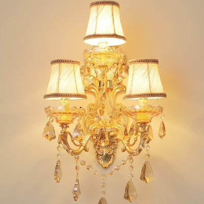 European Candlestick Shape Crystal 3-Light Wall Sconce Lamp