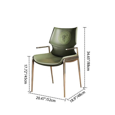 Chaise de salle à manger moderne en cuir PU à surface carrée incurvée avec dossier et accoudoirs en acier inoxydable pour salle à manger 