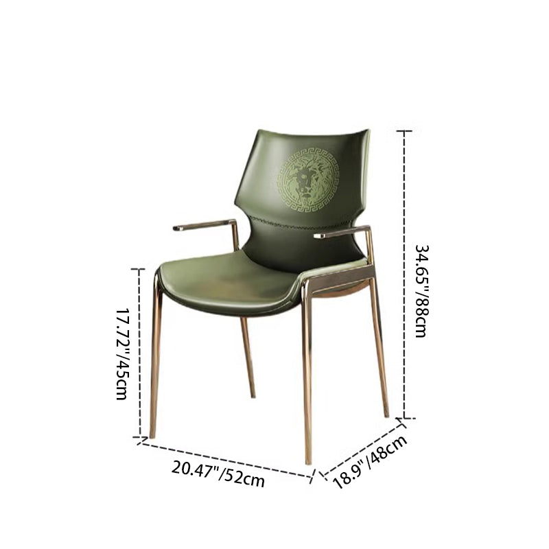 Chaise de salle à manger moderne en cuir PU à surface carrée incurvée avec dossier et accoudoirs en acier inoxydable pour salle à manger 