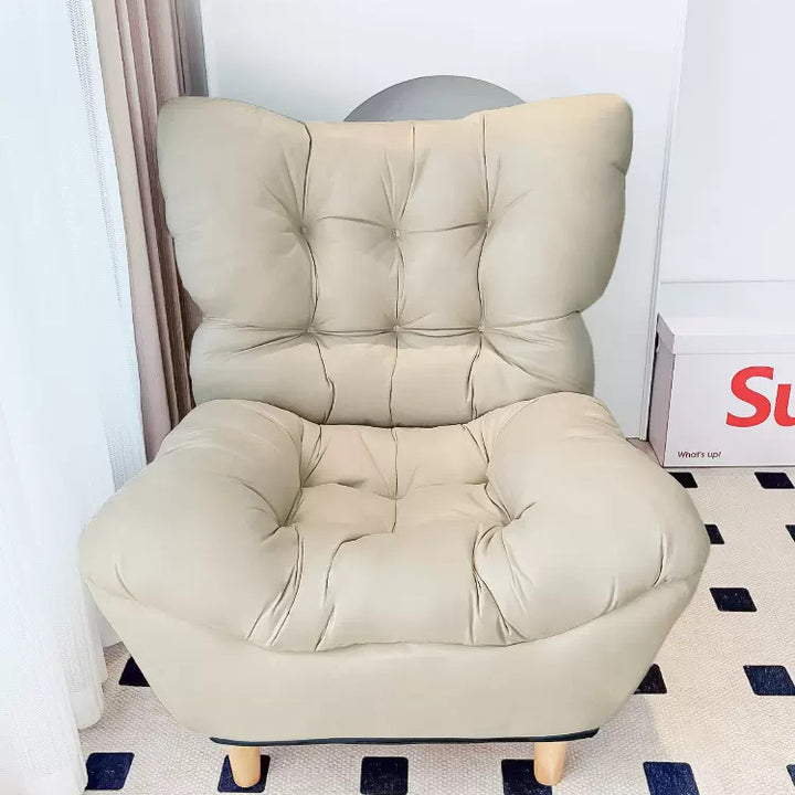 Sillón auxiliar rectangular moderno y minimalista de tela sherpa de tejido sintético, con estructura de acero y madera, respaldo y reposapiés, para sala de estar 