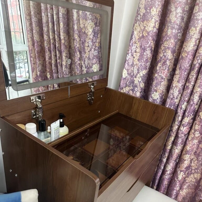 Modern Minimalist Rectangular Glass Solid Wood Makeup Vanity 3-Drawer For Bedroom