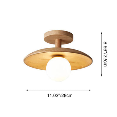 Nordic Creative Wooden Dome 1-Light Semi-Flush Mount Ceiling Light